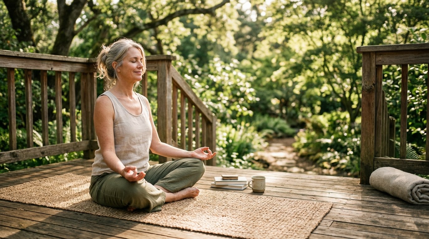 Woman practicing gentle yoga in natural morning light