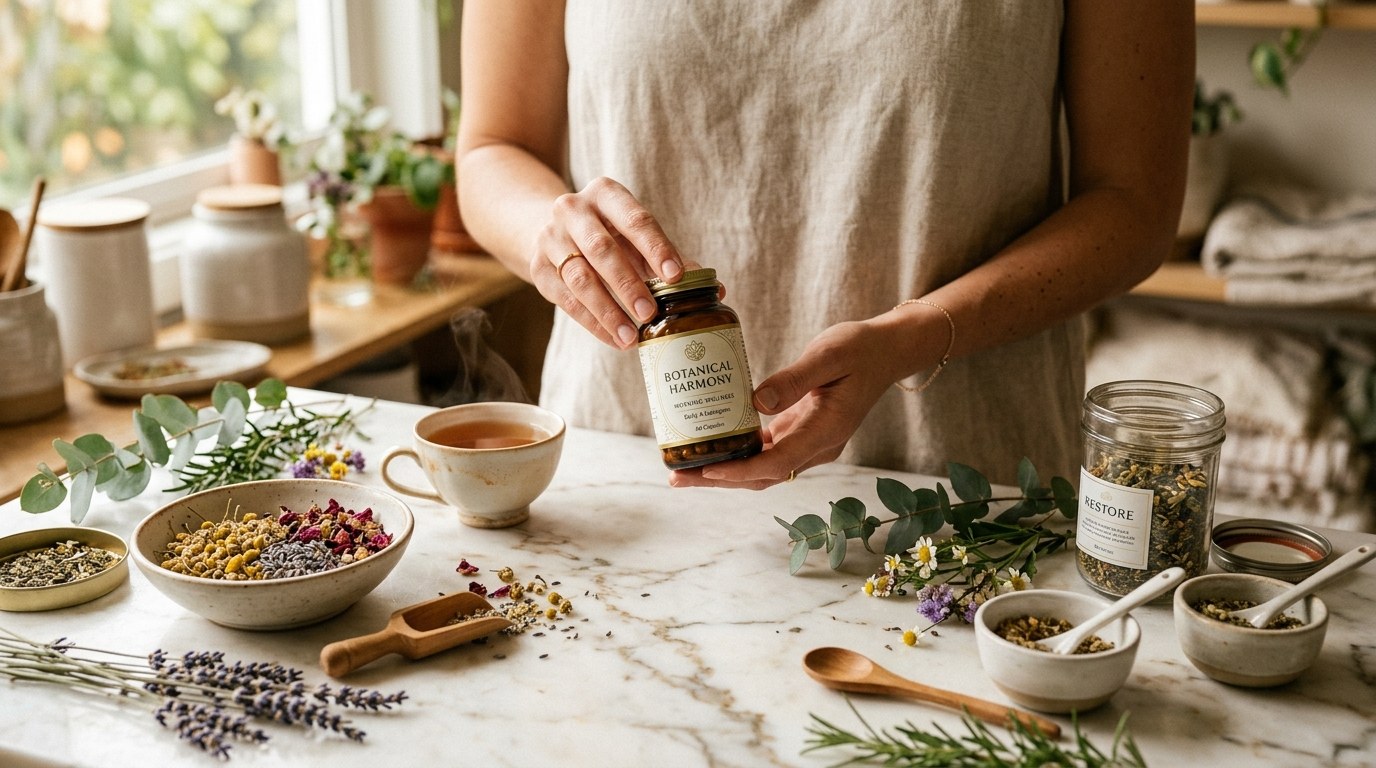 Morning wellness routine with botanical supplements